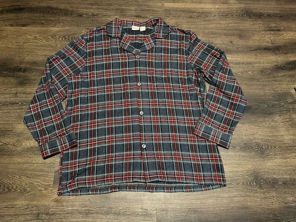 LL Bean Flannel Shirt Mens XXL Tall Red Gray Blue Plaid Button Down Collar